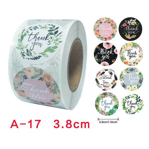 3.8cm Round Floral Wreath Thank You Sticker 6 Design 50 Pack - A17