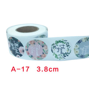 3.8cm Round Floral Wreath Thank You Sticker 6 Design 50 Pack - A17