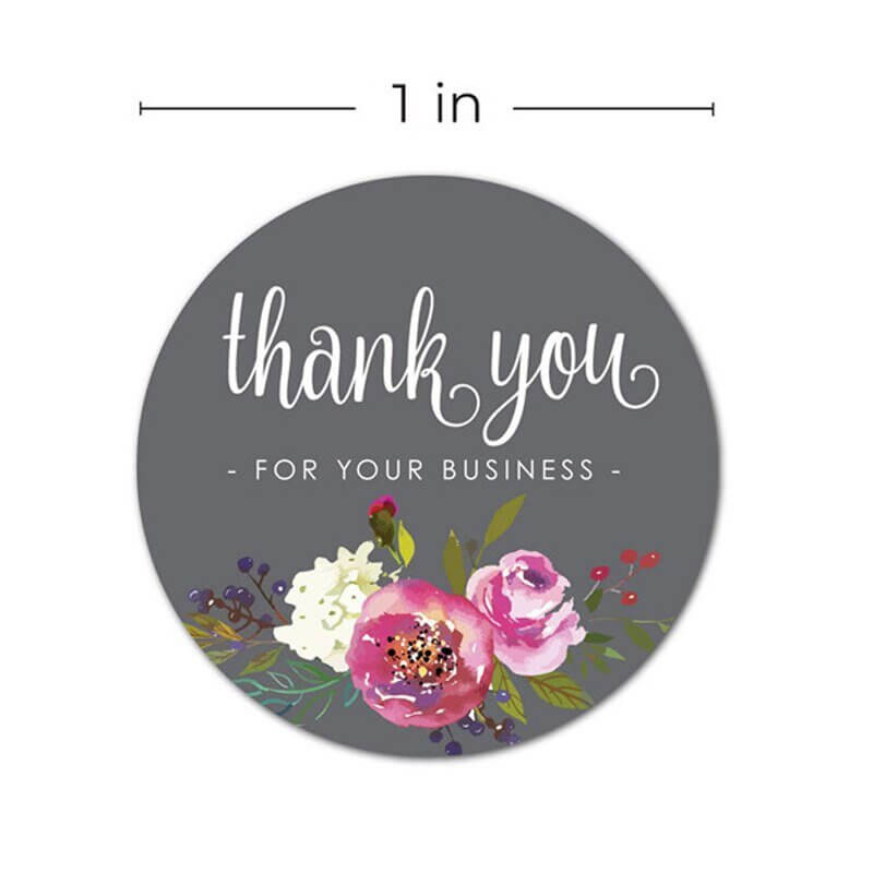 2.5cm Round Peony Bouquet Thank You For Your Business Sticker 50 Pack - A19