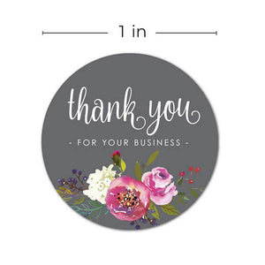 2.5cm Round Peony Flower Bouquet Thank You Sticker 50 Pack - A19