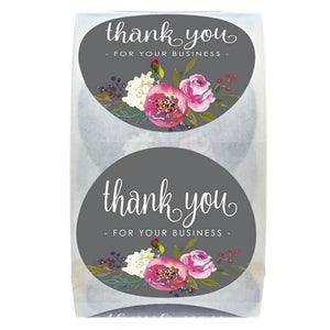 2.5cm Round Peony Flower Bouquet Thank You Sticker 50 Pack - A19