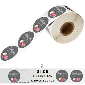 2.5cm Round Peony Flower Bouquet Thank You Sticker 50 Pack - A19