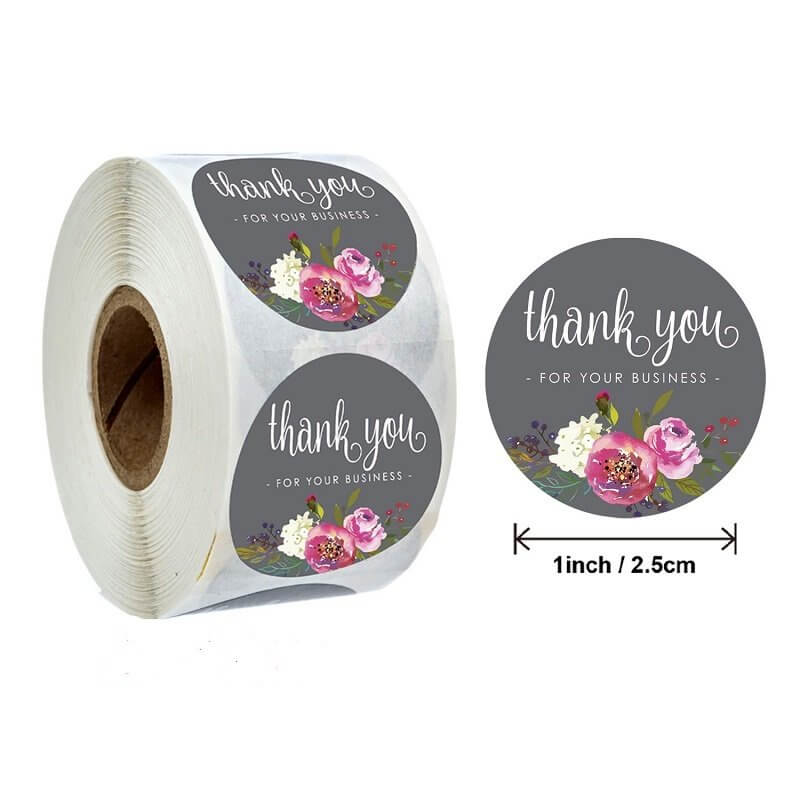 2.5cm Round Peony Bouquet Thank You For Your Business Sticker 50 Pack - A19