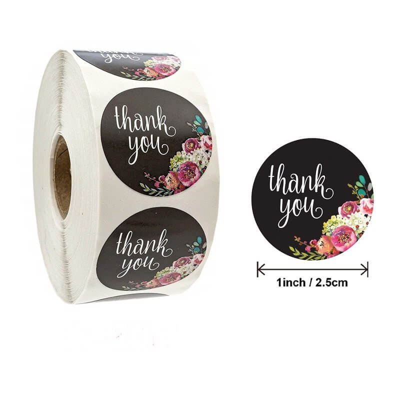 2.5cm Round Peony Bouquet Thank You Sticker 50 Pack - A20