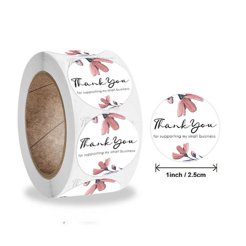 2.5cm Round Pink Pansy Flower Thank You Sticker 50 Pack - A207