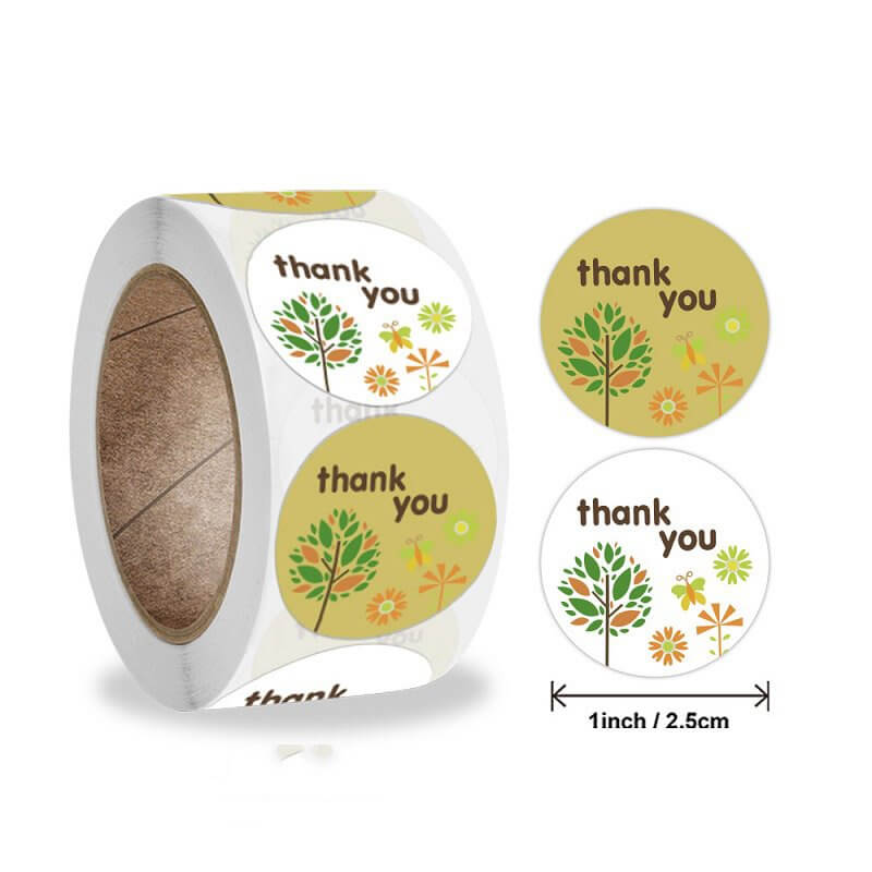 2.5cm Round Autumn Tree Thank You Sticker 50 Pack - A208