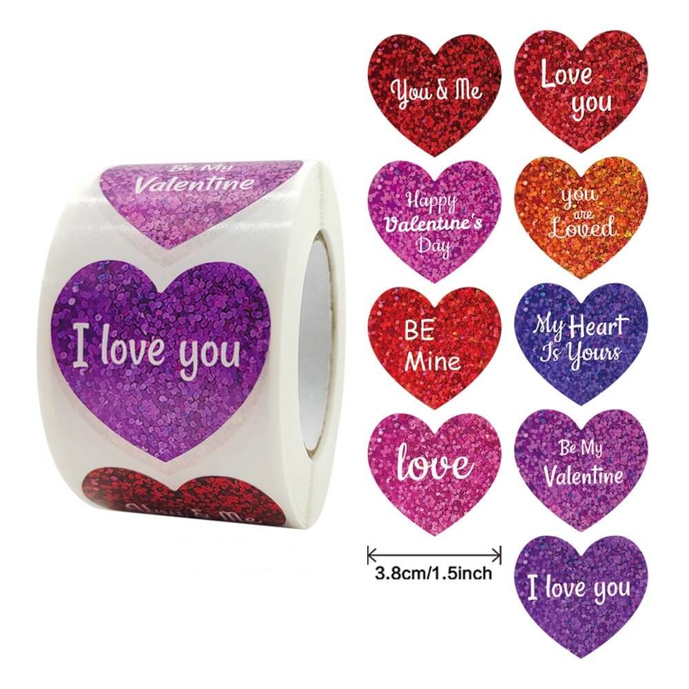 3.5cm Heart Shaped Happy Valentine's Day Paper Sticker 9 Design 50 Pack - A256