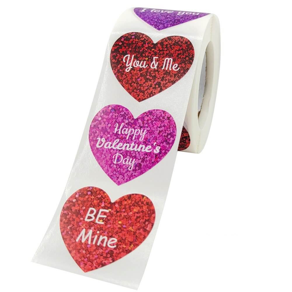 3.5cm Heart Shaped Happy Valentine's Day Paper Sticker 9 Design 50 Pack - A256