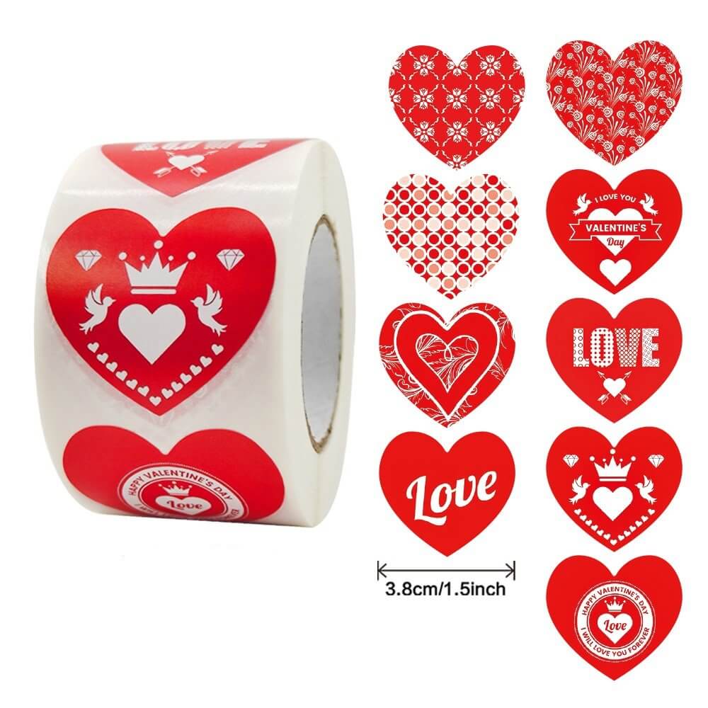 3.5cm Heart Happy Valentine's Day Sticker 50 Pack - A257