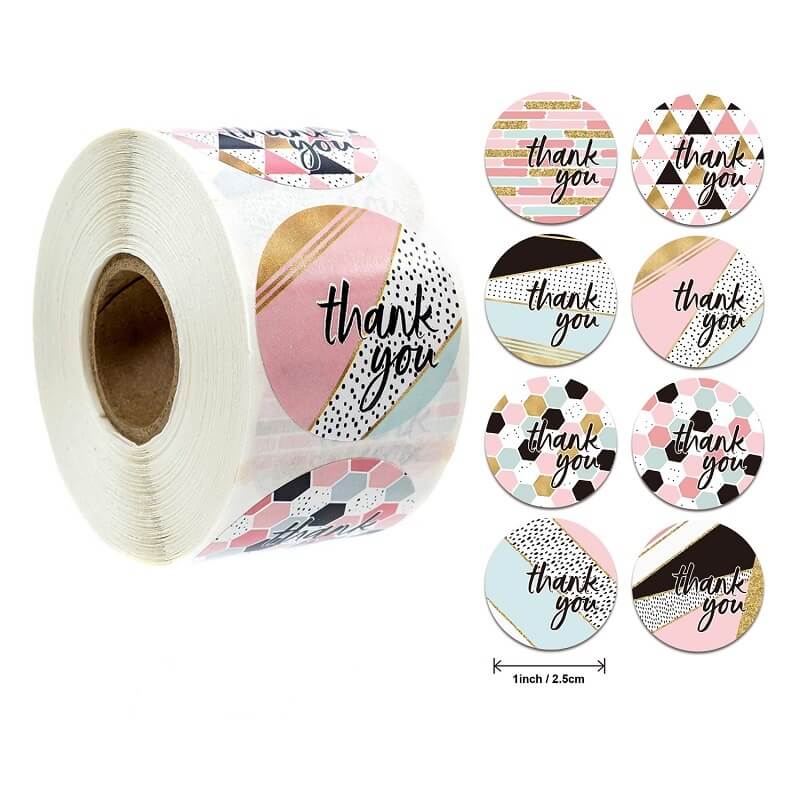 2.5cm Round Modern Abstract Pattern Thank You Sticker 50 Pack - A31