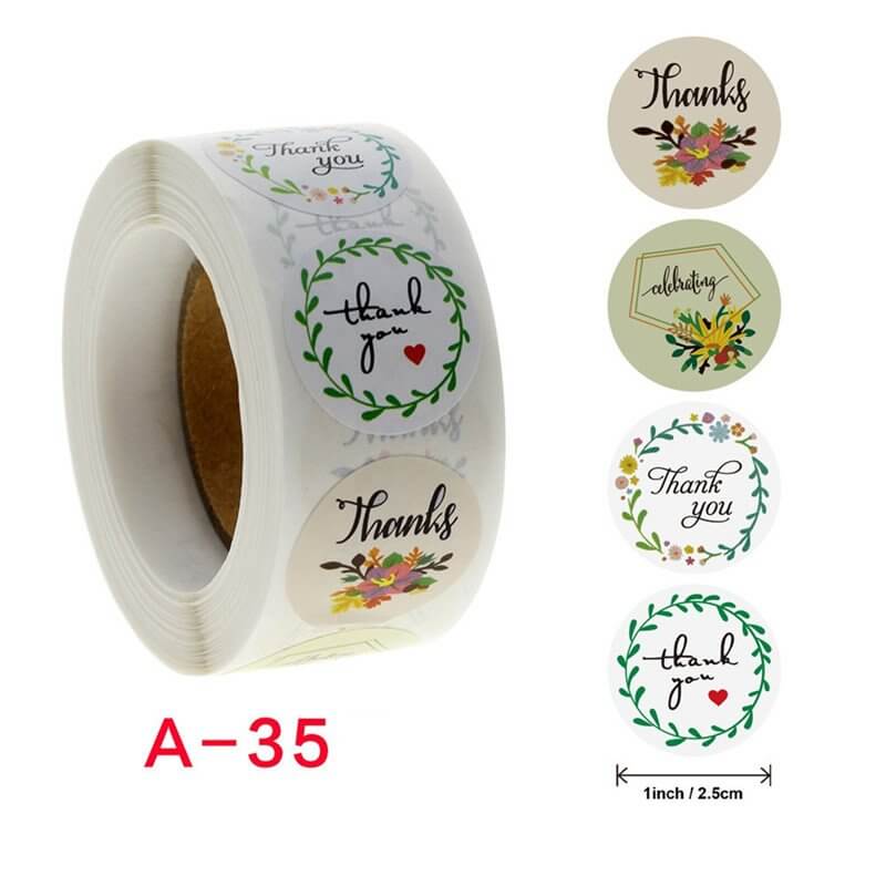 2.5cm Round Floral Thank You Sticker 5 Design 50 Pack - A35