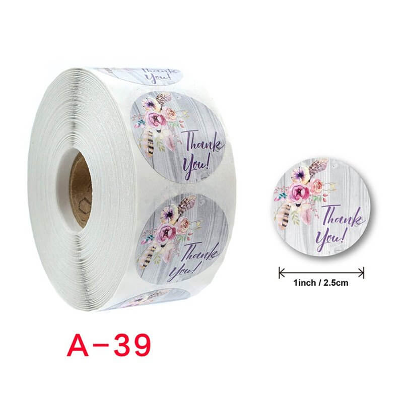 2.5cm Round Peony Bouquet Purple Thank You Sticker 50 Pack - A39