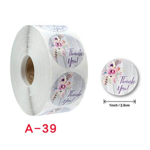 2.5cm Round Peony Bouquet Purple Thank You Sticker 50 Pack - A39