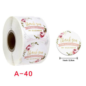 2.5cm Round Pink Peony Wreath Thank You Sticker 50 Pack - A40