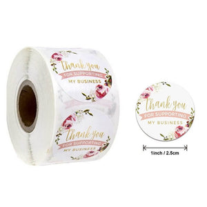 2.5cm Round Pink Peony Wreath Thank You Sticker 50 Pack - A40