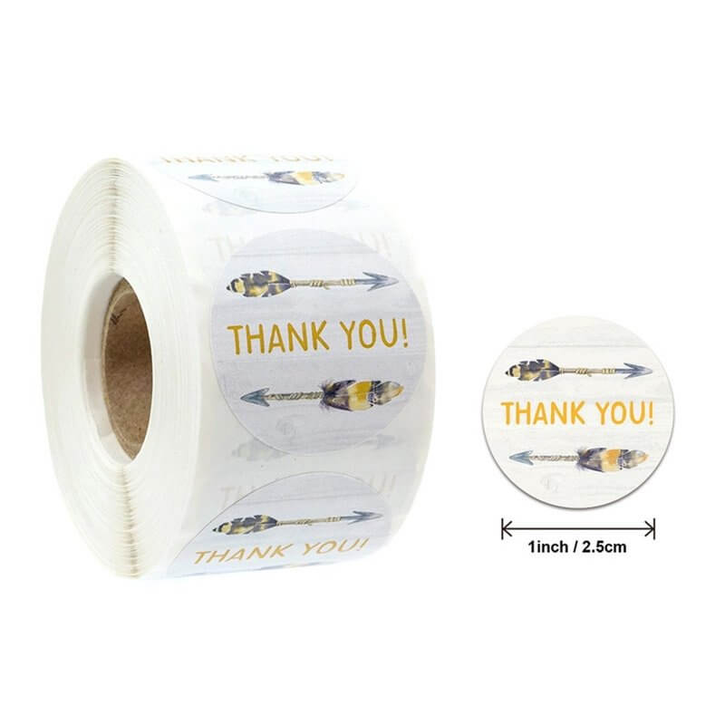 2.5cm Round Feather Arrow Thank You Sticker 50 Pack - A41