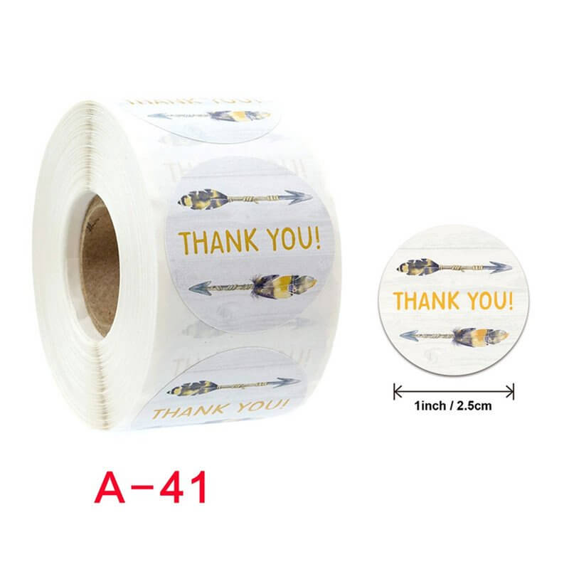 2.5cm Round Feather Arrow Thank You Sticker 50 Pack - A41