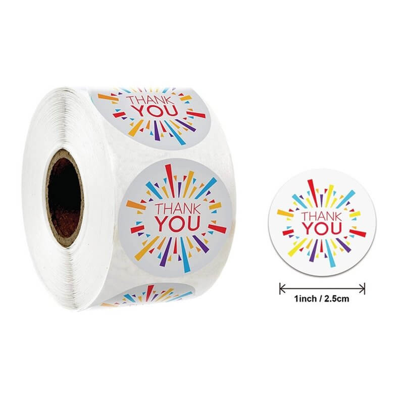 2.5cm Round Colourful Thank You Sticker 50 Pack - A42