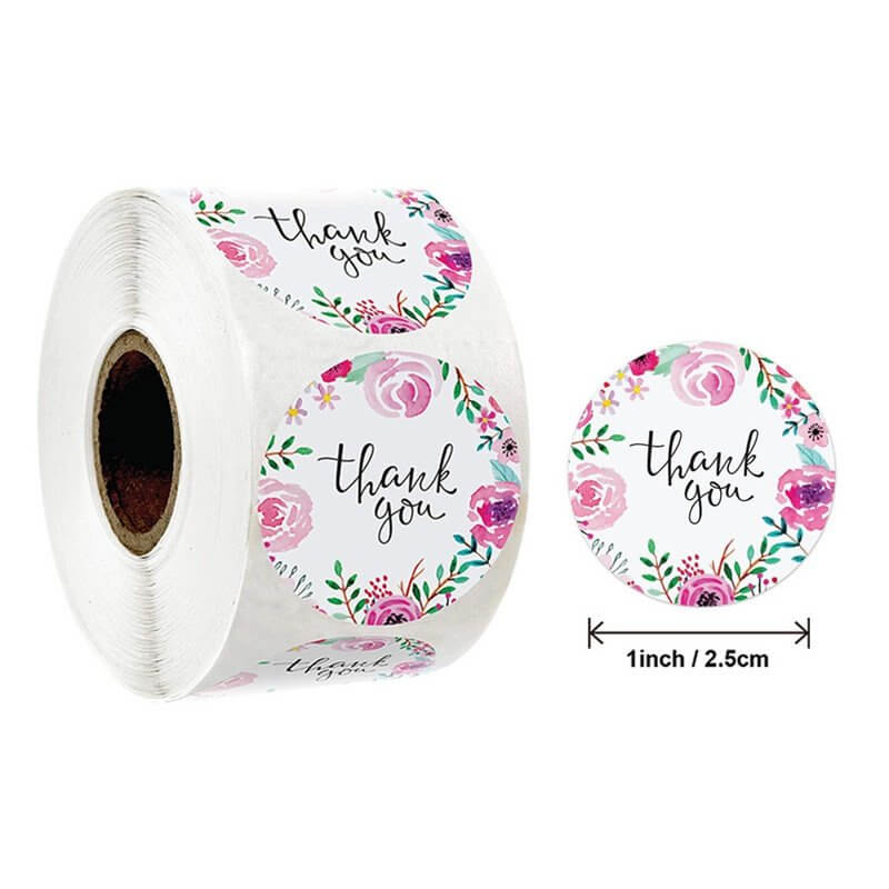 2.5cm Round Floral Thank You Sticker 50 Pack - A49