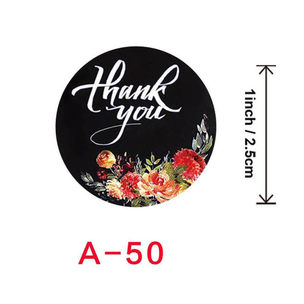2.5cm Round Black Floral Thank You Business Stickers