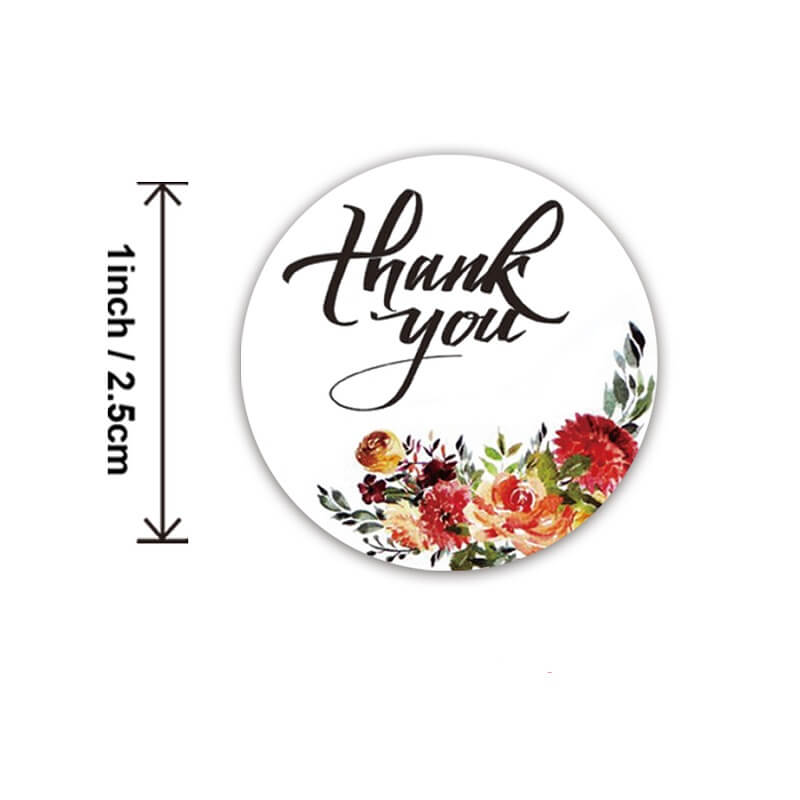 2.5cm Round White Floral Thank You Sticker 50 Pack - A51