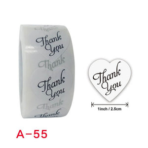 2.5cm Heart Shaped White Thank You Sticker 50 Pack - A55