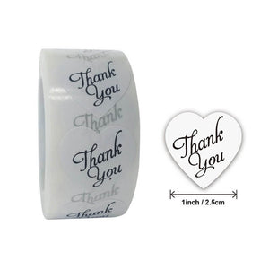 2.5cm Heart Shaped White Thank You Sticker 50 Pack - A55