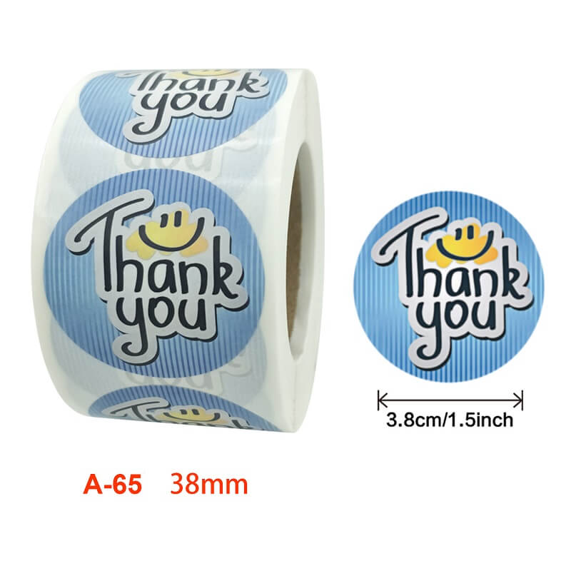 3.8cm Round Blue Smiling Emoji Thank You Stickers 50pk