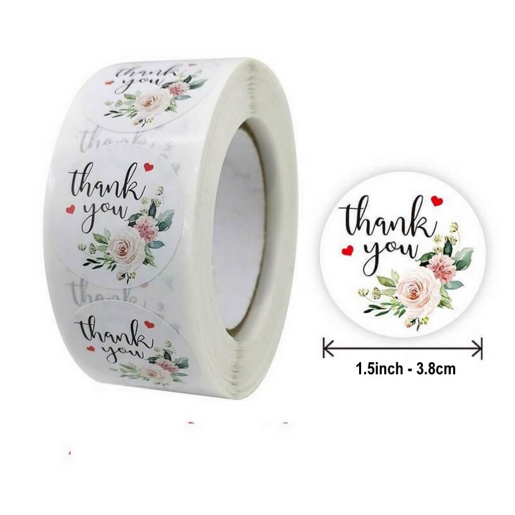 3.8cm Round Peony Wreath Thank You Sticker 50 Pack - A81-Round