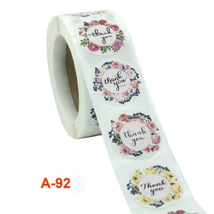 2.5cm Round Colourful Floral Wreath Thank You Sticker 50 Pack - A92