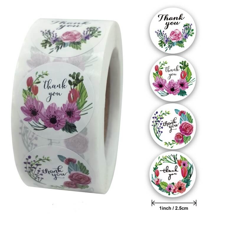 2.5cm Round Floral Thank You Sticker 4 Design 50 Pack - A93