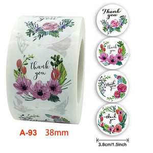 3.8cm Round Floral Thank You Sticker 4 Design 50 Pack - A93