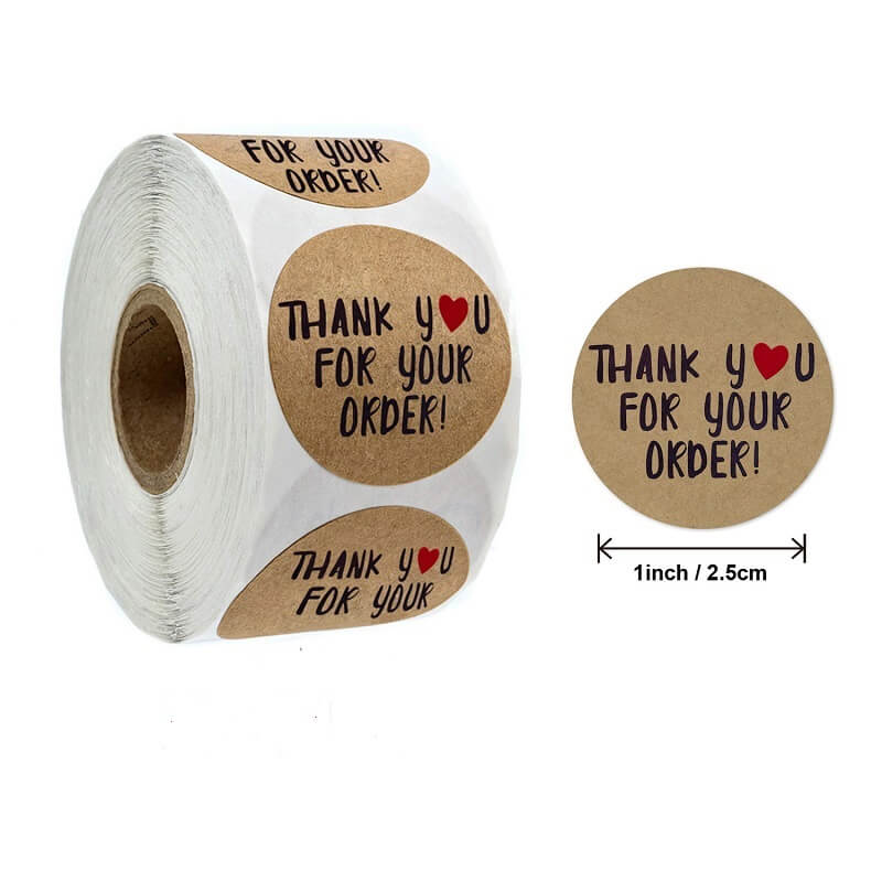 2.5cm Round Kraft Paper Thank You For Your Order Red Heart Sticker 50 Pack - B01