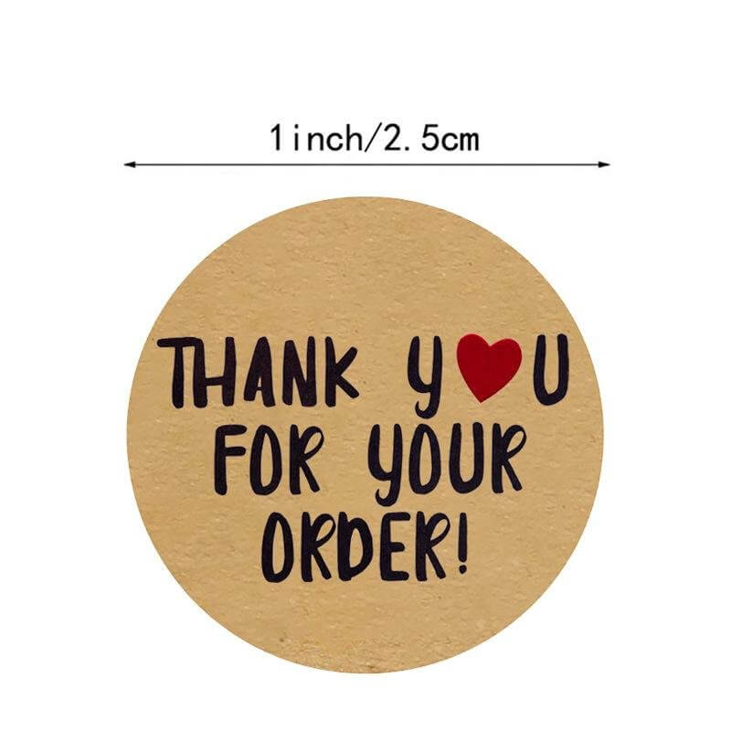 2.5cm Round Kraft Paper Thank You For Your Order Red Heart Sticker 50 Pack - B01