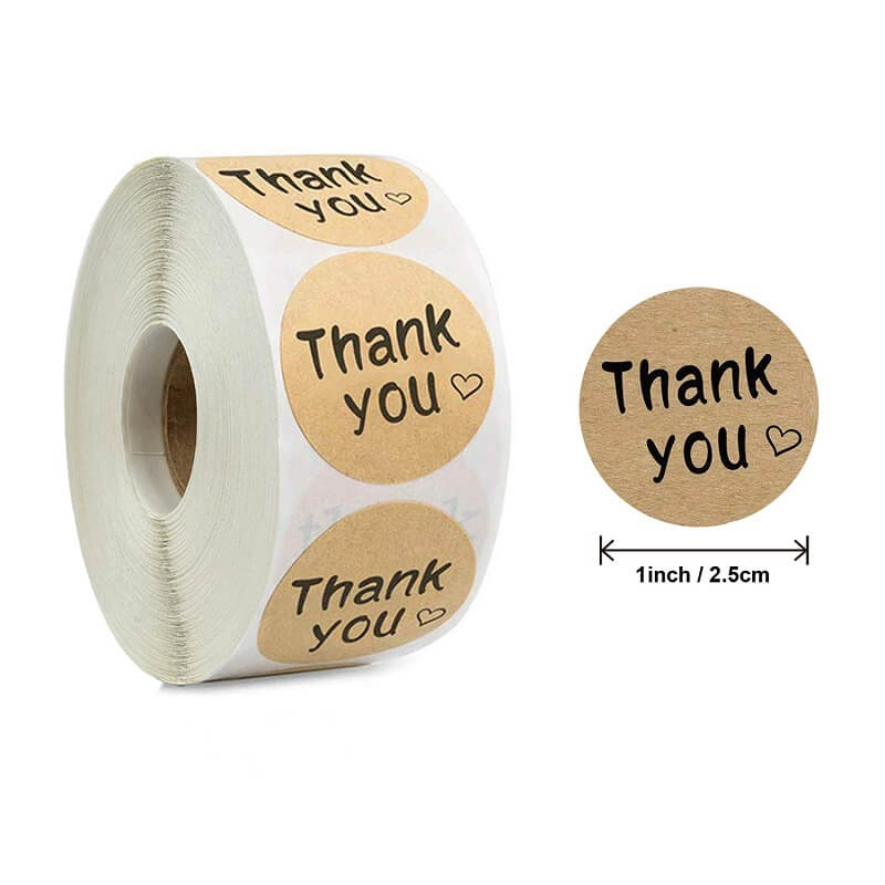 2.5cm Round Kraft Paper Thank You Heart Sticker 50 Pack - B03