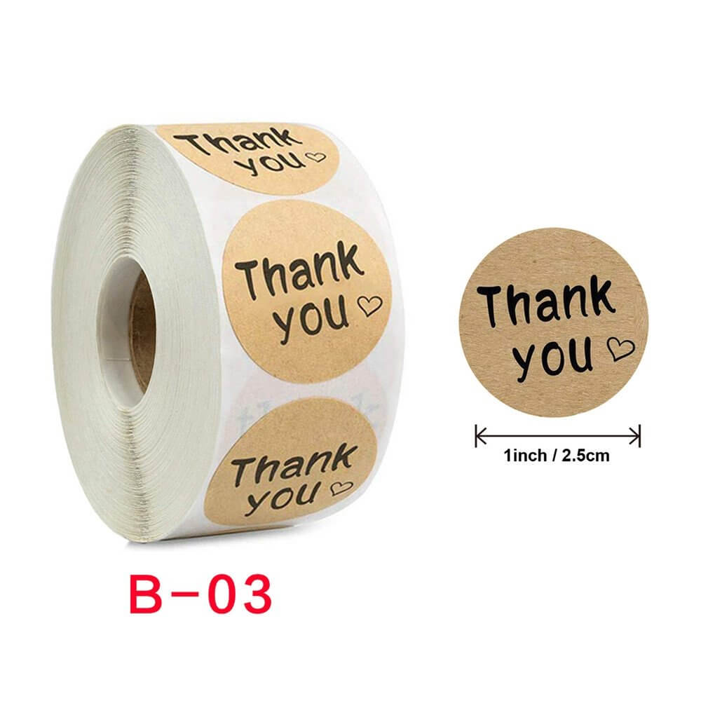 2.5cm Round Kraft Paper Thank You Heart Sticker 50 Pack - B03