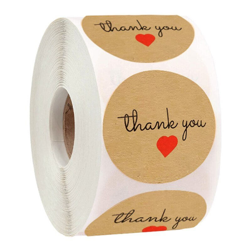 2.5cm Round Kraft Paper Thank You Red Heart Sticker 50 Pack - B30