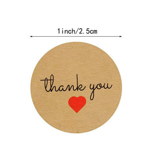 2.5cm Round Kraft Paper Thank You Red Heart Sticker 50 Pack - B30