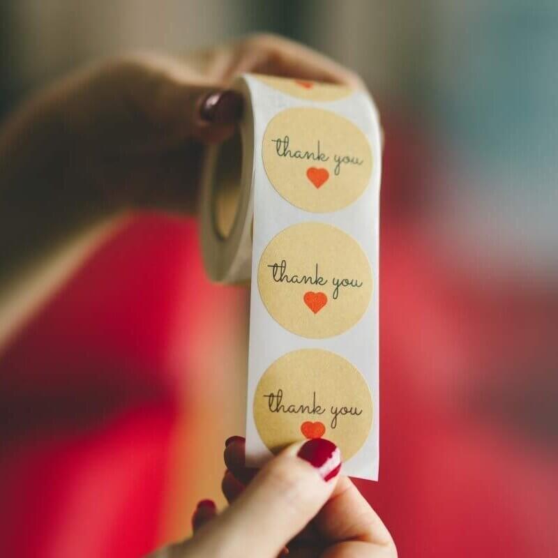 2.5cm Round Kraft Paper Thank You Red Heart Sticker 50 Pack - B30