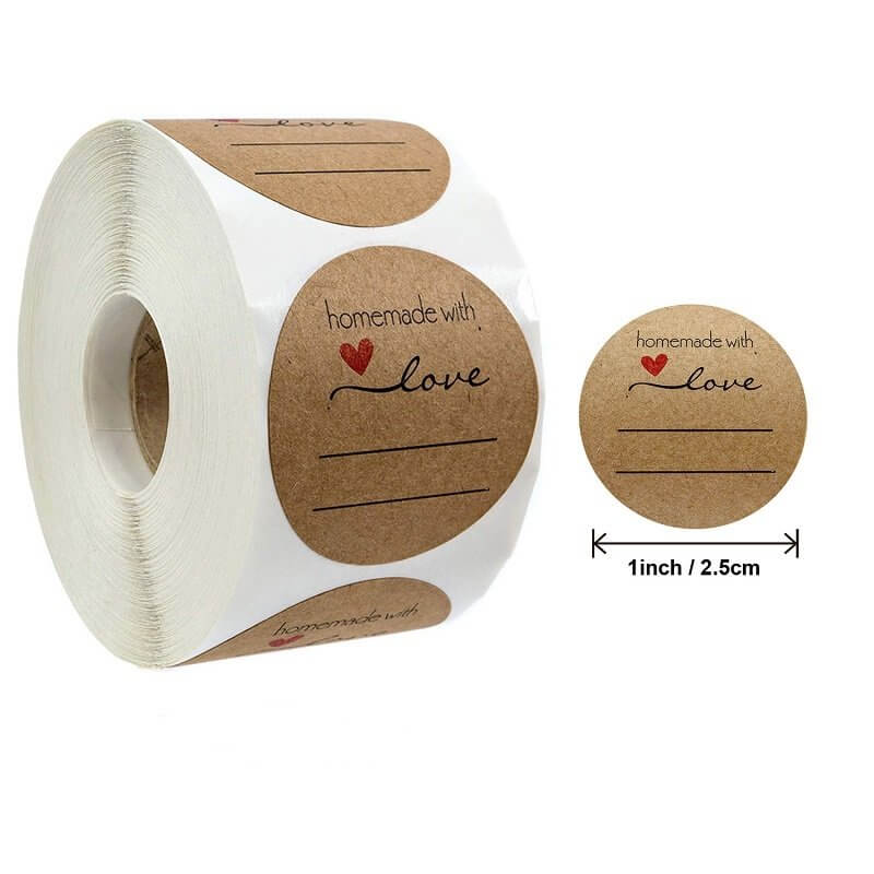 2.5cm Round Kraft Paper Handmade With Love Blank Sticker 50 Pack - B06