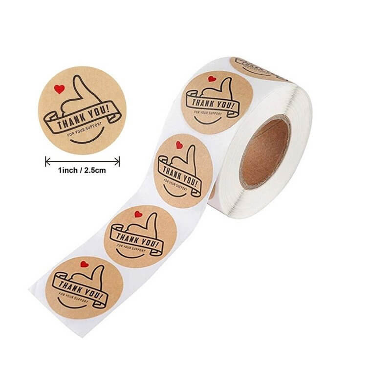 2.5cm Round Kraft Paper Thank You For Your Support Thumbs Up Sticker 50 Pack - B09