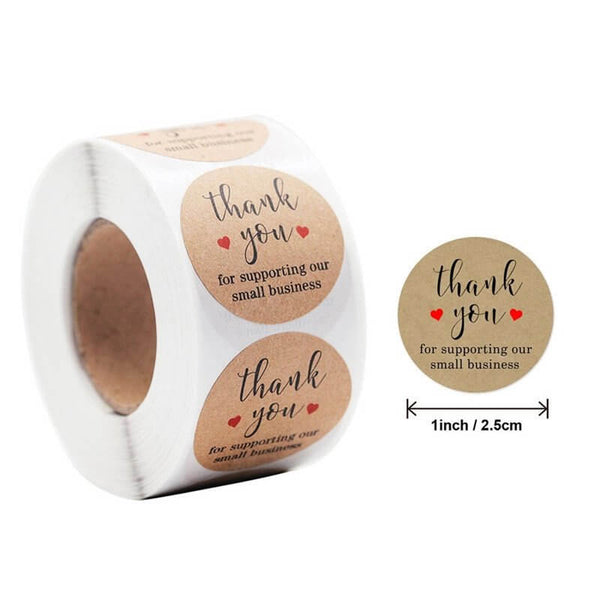 2.5cm Round Kraft Paper Thank You For Supporting Our Small Business Red ...