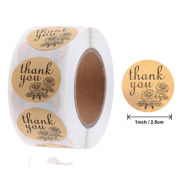 2.5cm Round Kraft Paper Thank You Rose Flower Sticker 50 Pack - B15