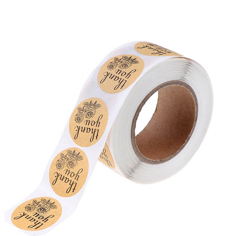 2.5cm Round Kraft Paper Thank You Rose Flower Sticker 50 Pack - B15