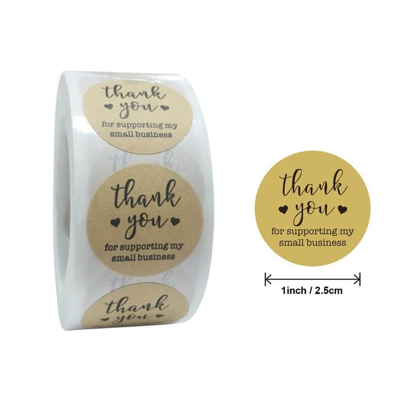 2.5cm Round Kraft Paper Thank You For Supporting My Small Business Black Hearts Sticker 50 Pack - B31