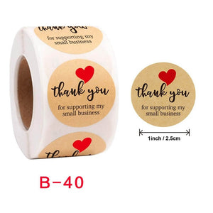 2.5cm Round Kraft Paper Thank You For Supporting My Small Business Red Heart Sticker 50 Pack - B40