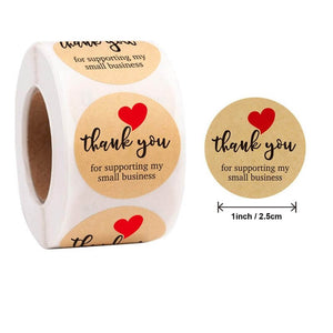 2.5cm Round Kraft Paper Thank You For Supporting My Small Business Red Heart Sticker 50 Pack - B40