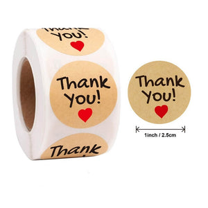 2.5cm Round Kraft Paper Thank You Red Heart Sticker 50 Pack - B44