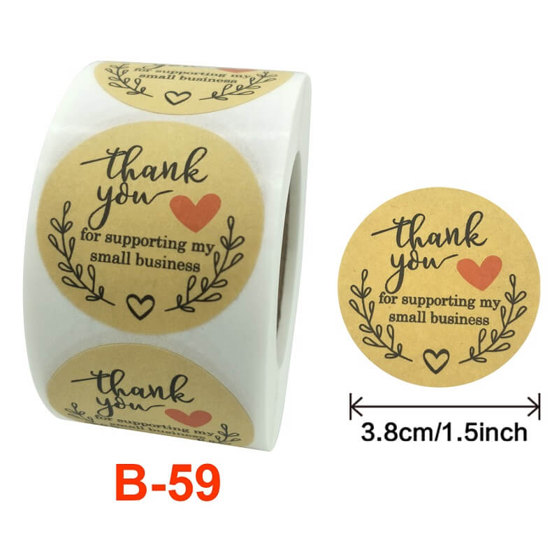 3.8cm Round Kraft Paper Thank You For Supporting My Small Business Black Print Sticker 50 Pack - B59
