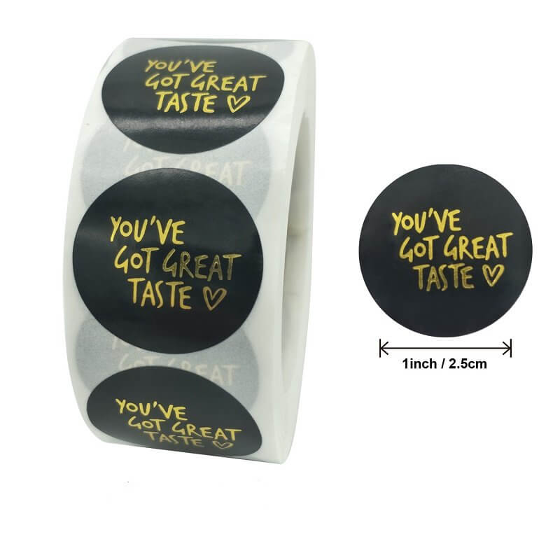 2.5cm Round Black You've Got Great Taste Business Sticker 50 Pack - C04